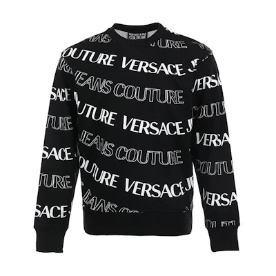 VERSACE JEANS COUTURE SS24 Logo Crewneck Sweatshirt Black Loose Fit 76GAI3R0-FS129-899