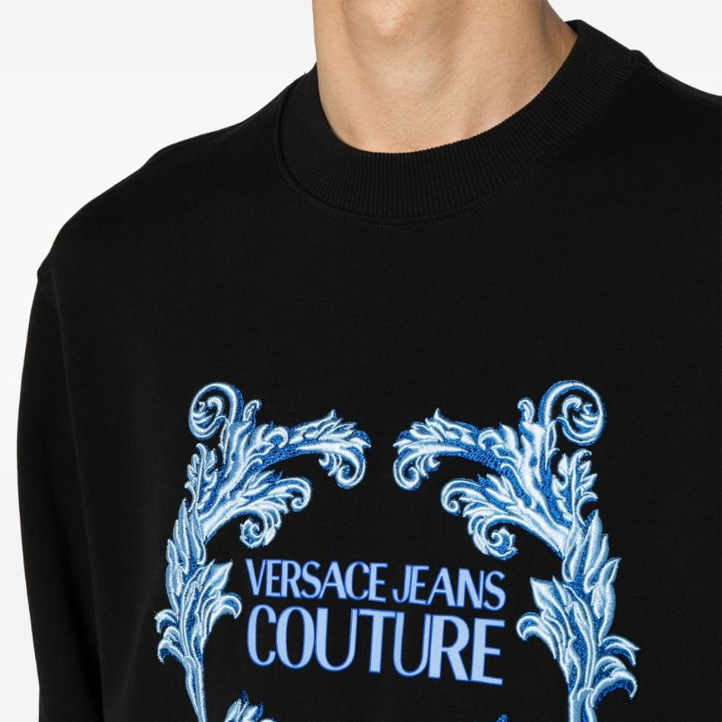 VERSACE JEANS COUTURE SS24 Logo Embroidered Loose Fit Crewneck Sweatshirt Black. 76GAIG02-CF01G-899 圖 6