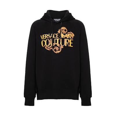 VERSACE JEANS COUTURE SS24 Logo Hoodie Black Long Sleeve Casual Wear. 76GAIG00-CF01G-G89