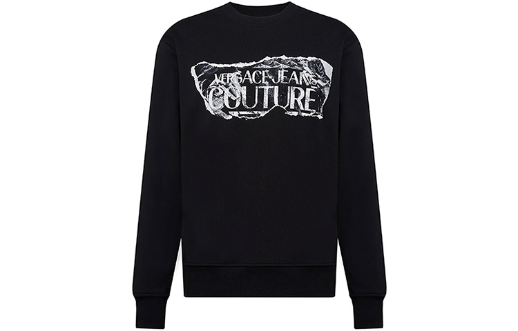 VERSACE JEANS COUTURE SS24 Logo Print Black Crewneck Long Sleeve Sweatshirt Mens 76GAIE03-CF00E-899