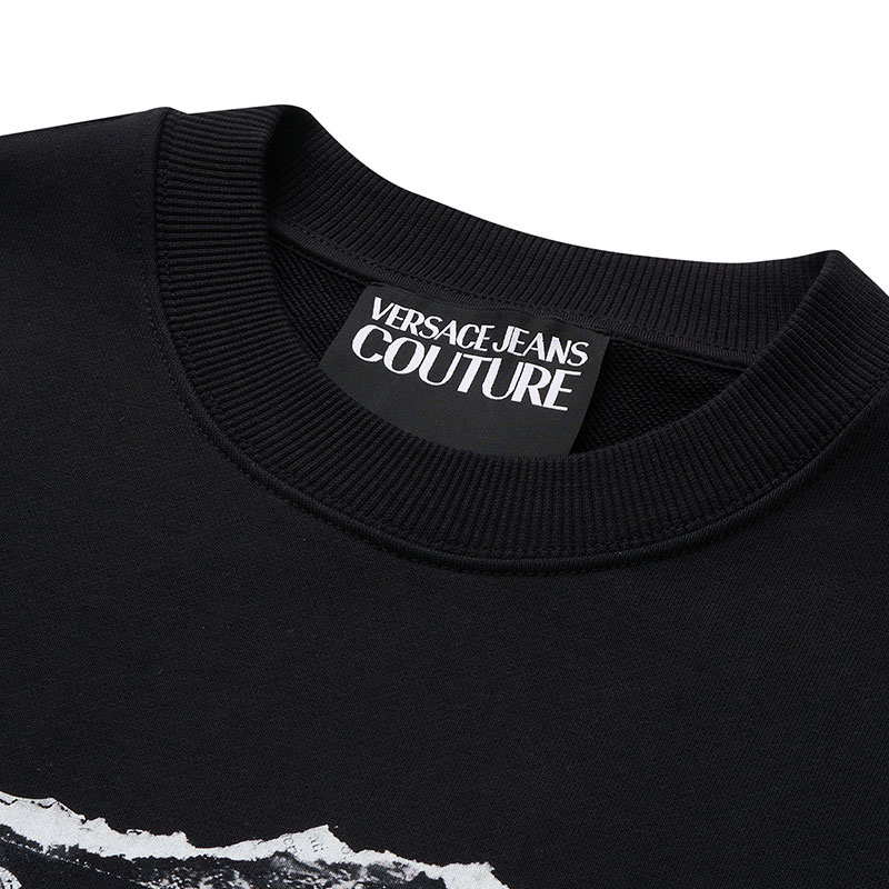 Sizing VERSACE JEANS COUTURE SS24 Logo Print Black Crewneck Long Sleeve Sweatshirt Mens 76GAIE03-CF00E-899