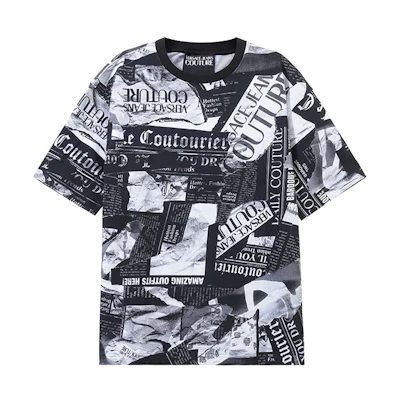 VERSACE JEANS COUTURE SS24 Logo Print Black Oversized T-Shirt 76GAH6L0-JS275-899