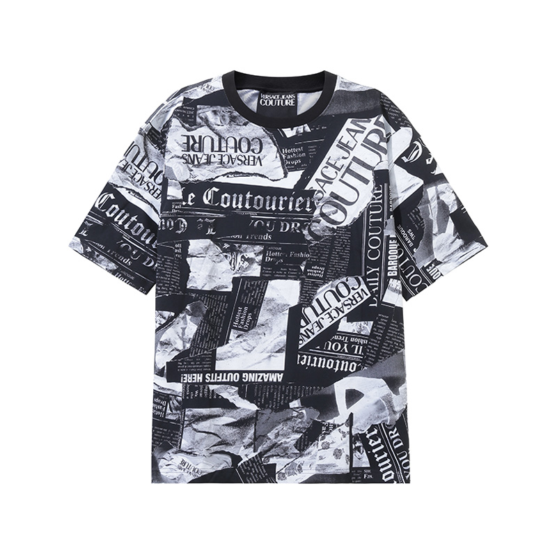 Order VERSACE JEANS COUTURE SS24 Baju-T Hitam Oversized Cetakan Logo 76GAH6L0-JS275-899