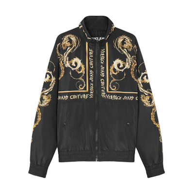 VERSACE JEANS COUTURE SS24 Logo Print High-Neck Windbreaker Jacket Black Men. E77GAS411-ECQD49-EG89