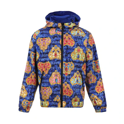 VERSACE JEANS COUTURE SS24 Reversible Logo Print Hooded Jacket Blue Men’s 76GAS405-CQ01S-205