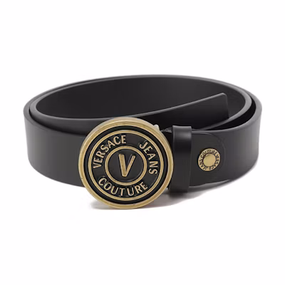 VERSACE JEANS COUTURE V-Emblem Adjustable Leather Belt Black/Gold 3.5cm 75YA6F41-ZP228-PK3