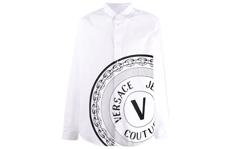 VERSACE JEANS COUTURE V-Logo Printed Loose Fit Long Sleeve Shirt White Men 71GAL2R4-CN002-003