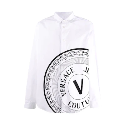 VERSACE JEANS COUTURE V-Logo Printed Loose Fit Long Sleeve Shirt White Men 71GAL2R4-CN002-003