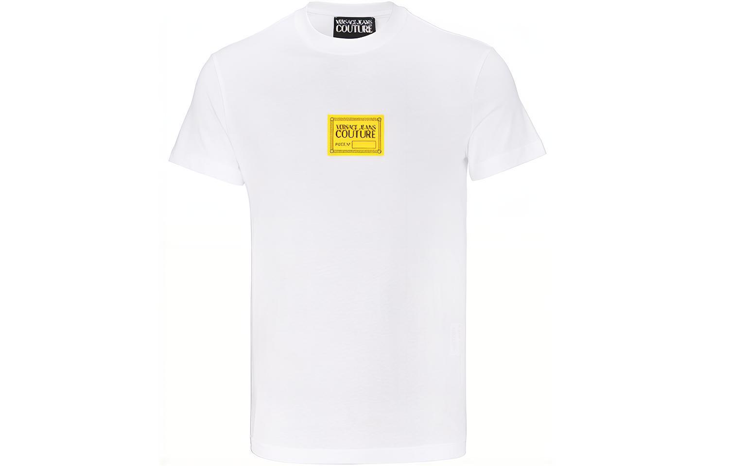 VERSACE JEANS COUTURE White Cotton Logo Tee SS21 Collection. 71GAHT08-CJ00T-003