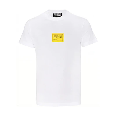 VERSACE JEANS COUTURE White Cotton Logo Tee SS21 Collection. 71GAHT08-CJ00T-003