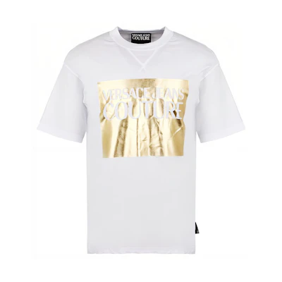 VERSACE JEANS COUTURE White Cotton T-shirt with Front Logo Print B3GVA7TJ-30319-K41