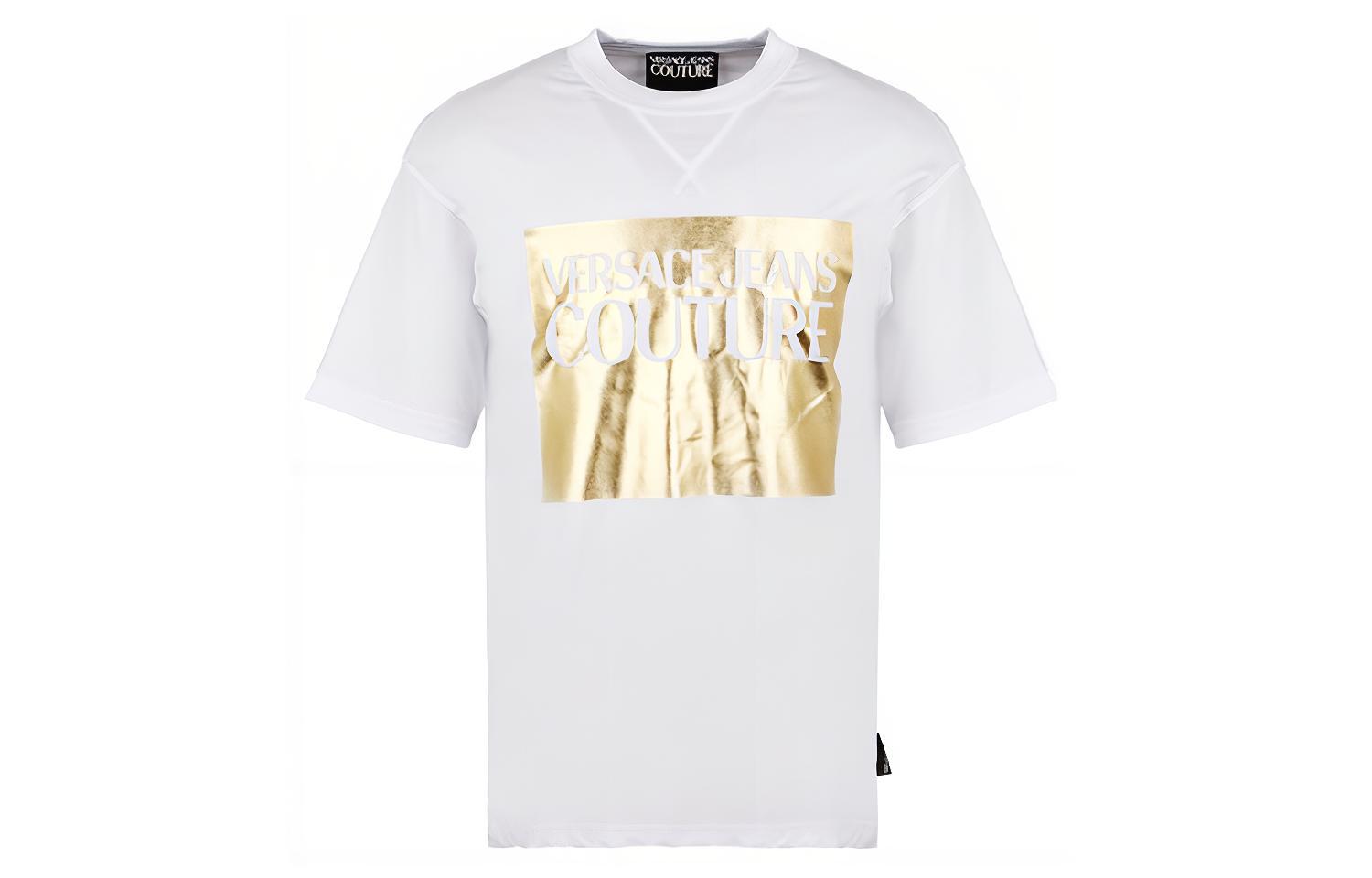Order VERSACE JEANS COUTURE White Cotton T-shirt with Front Logo Print B3GVA7TJ-30319-K41