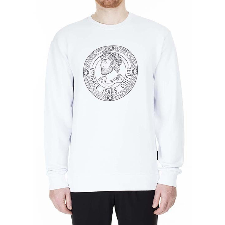 Shop VERSACE JEANS COUTURE 白色圖案印花長袖休閒運動衫 B7GUA7F9-36604-003
