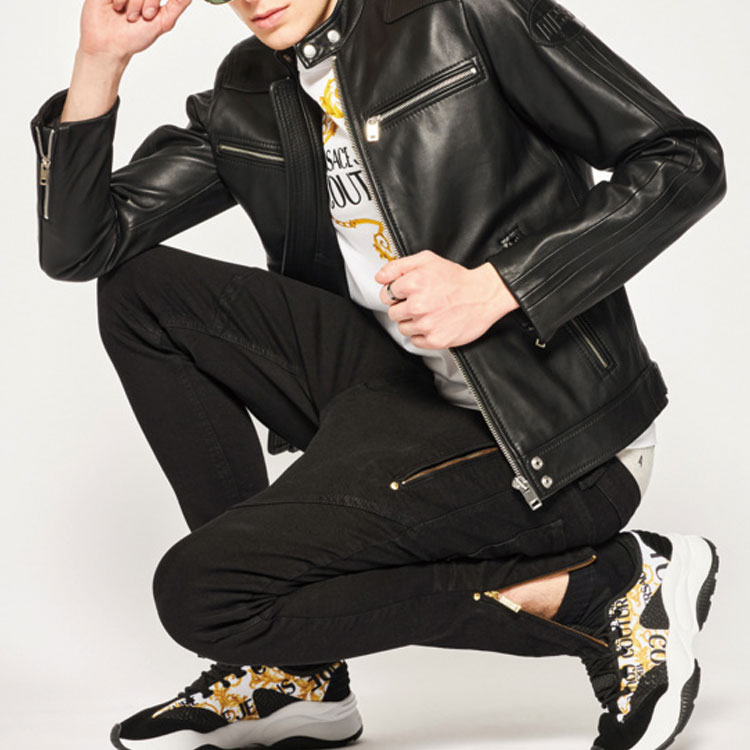 Shop VERSACE JEANS COUTURE White Logo Graphic Crewneck T-Shirt B3GVA7EB-30311-K41