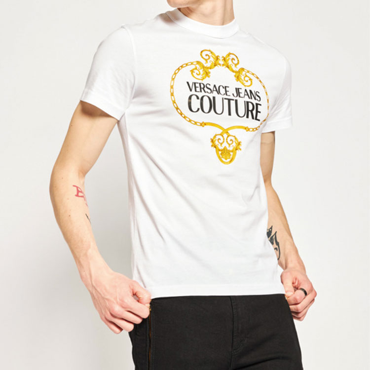Purchase VERSACE JEANS COUTURE White Logo Graphic Crewneck T-Shirt B3GVA7EB-30311-K41