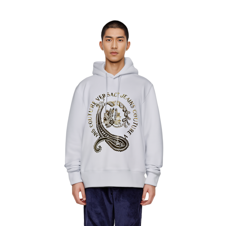 Shop VERSACE JEANS COUTURE 白色logo印花長袖運動衫 B7GZA7EC-30310-K41