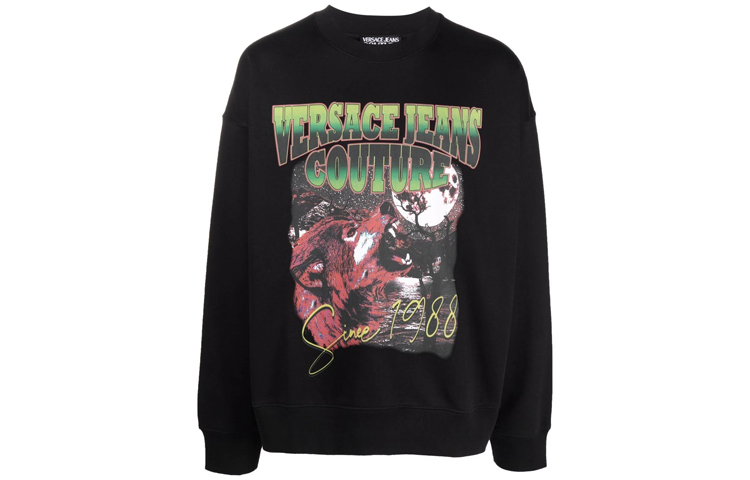 Order VERSACE JEANS FW21 Black Logo Print Pullover Sweatshirt 71GAIP08-CF00P-899