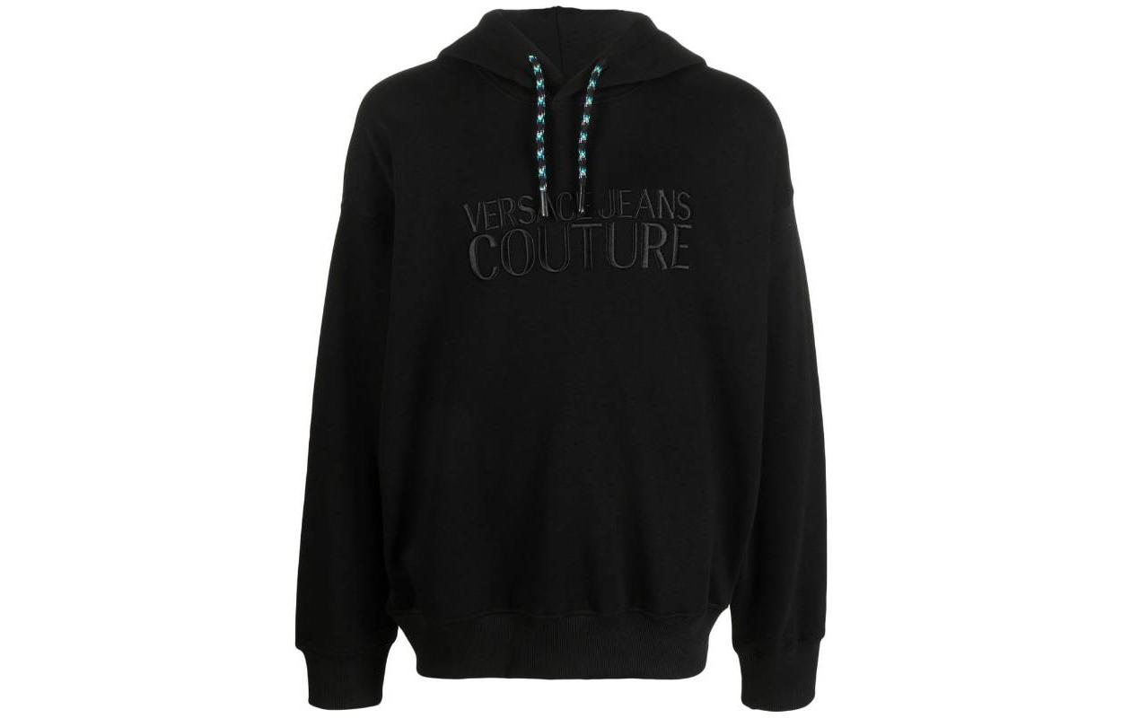 Order VERSACE JEANS FW22  Black Logo Embroidered Drawstring Hoodie 73GAIT1-3CF00T-899