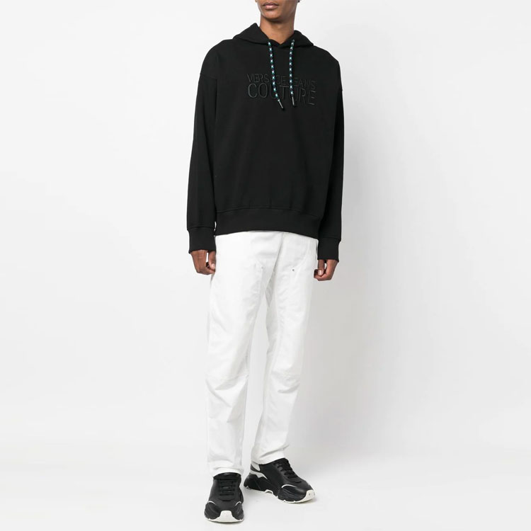Lookbook VERSACE JEANS FW22  Black Logo Embroidered Drawstring Hoodie 73GAIT1-3CF00T-899