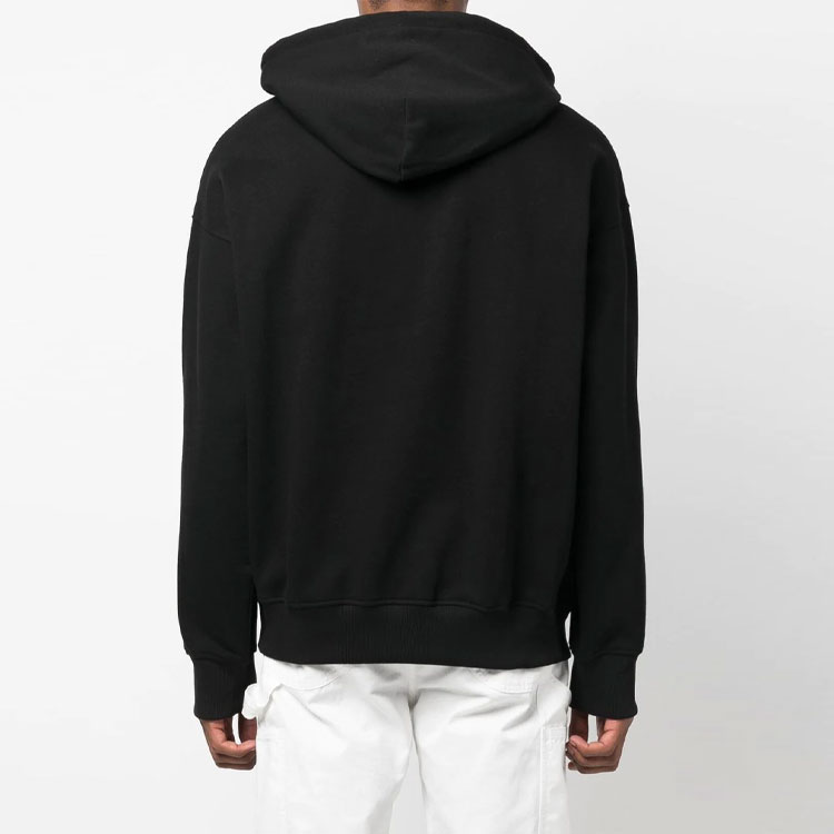 Shop VERSACE JEANS FW22  Black Logo Embroidered Drawstring Hoodie 73GAIT1-3CF00T-899