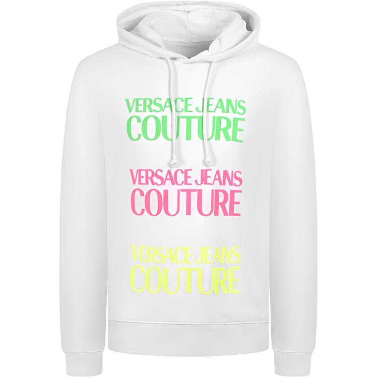 VERSACE JEANS FW22  White Hoodie with Colorful Letter Print. B7GZA7TR-30318-003