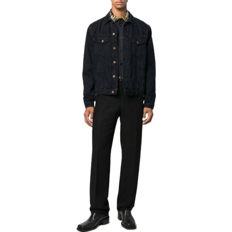 Shop Camisa Negra de Manga Larga VERSACE JEANS FW22 con Cuello Estampado con Logo. 73GAL2-SB0850-6899