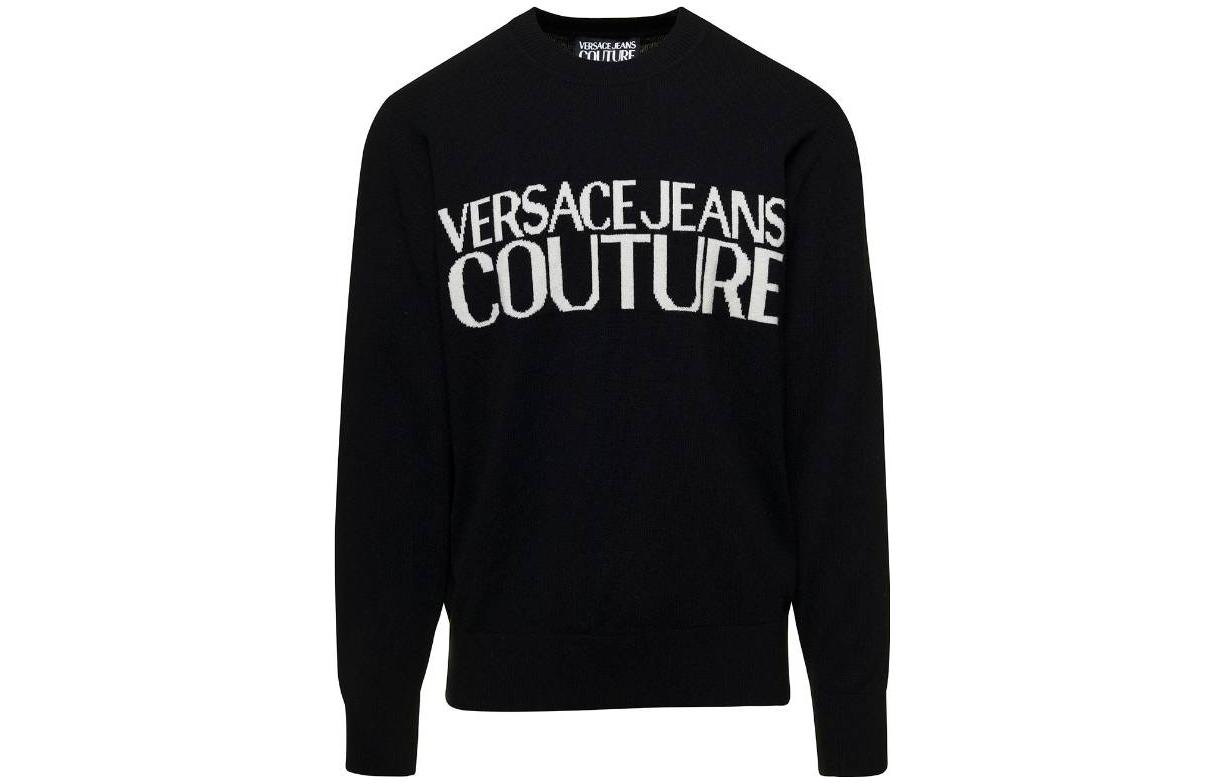 VERSACE JEANS FW23  Black Crewneck Sweatshirt with Letter Print. 75GAFM01-CM31H-A0E