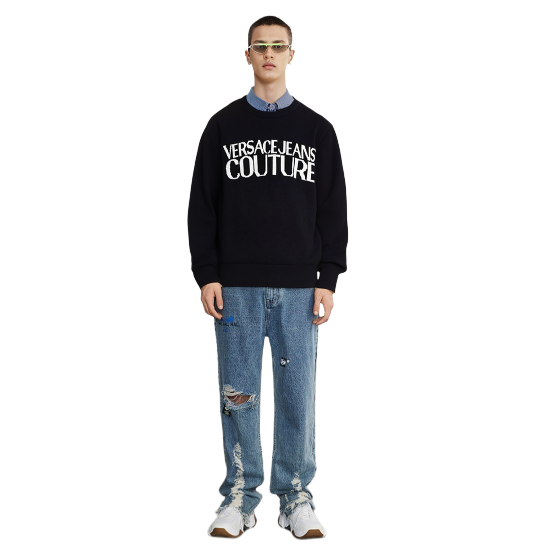 VERSACE JEANS FW23  Black Crewneck Sweatshirt with Letter Print. 75GAFM01-CM31H-A0E 圖 4