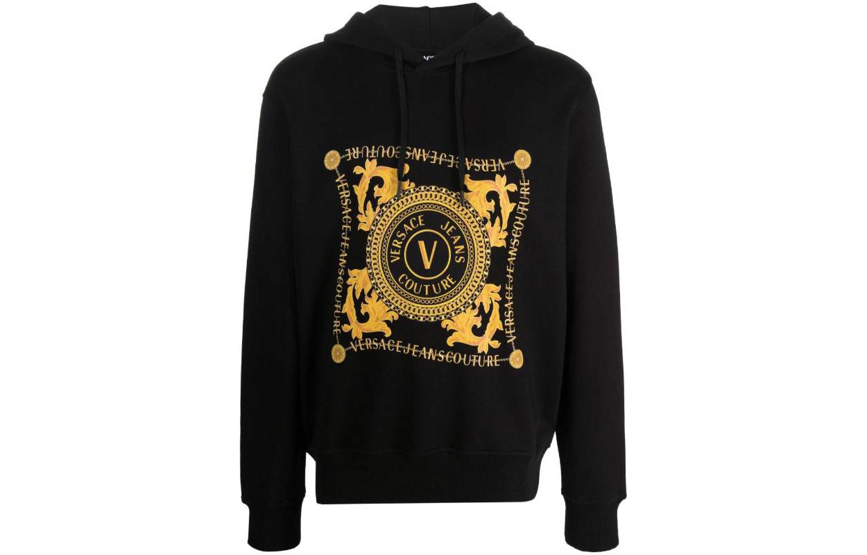 VERSACE JEANS FW23  Black Graphic Print Pullover Hoodie 75GAIF07-CF00F-G89