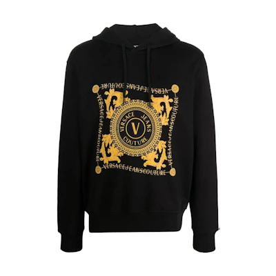 VERSACE JEANS FW23 Black Graphic Print Pullover Hoodie 75GAIF07-CF00F-G89