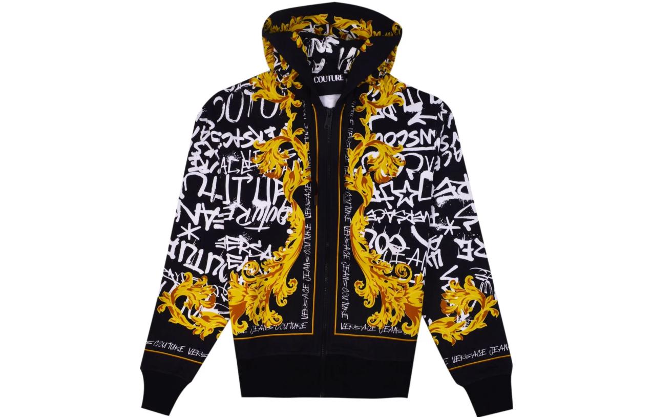 VERSACE JEANS FW23  Black Logo Print Slim Fit Hoodie. 75GAI3ZG-FS100-G89