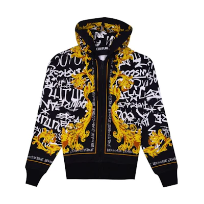 VERSACE JEANS FW23 Black Logo Print Slim Fit Hoodie. 75GAI3ZG-FS100-G89