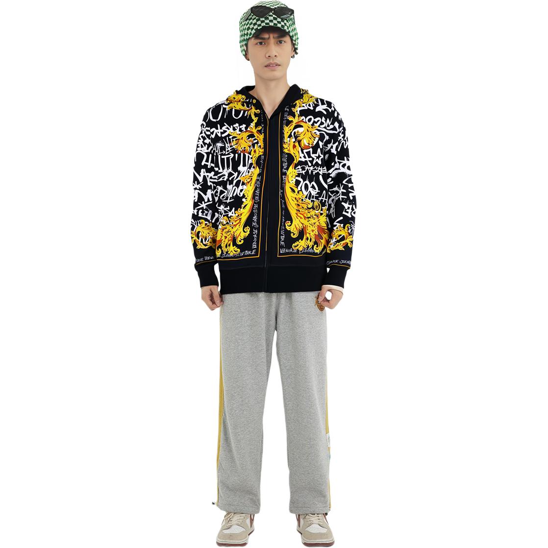 Shop VERSACE JEANS FW23  Black Logo Print Slim Fit Hoodie. 75GAI3ZG-FS100-G89