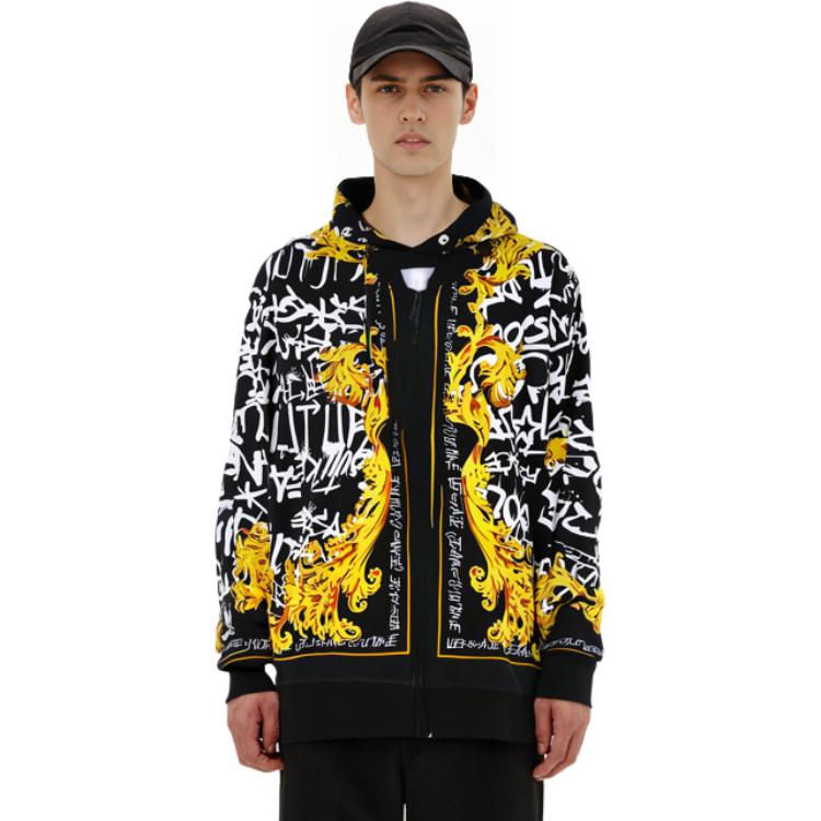 Purchase VERSACE JEANS FW23  Black Logo Print Slim Fit Hoodie. 75GAI3ZG-FS100-G89