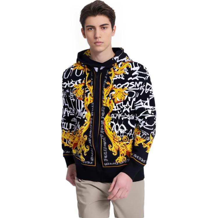 Details for VERSACE JEANS FW23  Black Logo Print Slim Fit Hoodie. 75GAI3ZG-FS100-G89