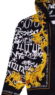 VERSACE JEANS FW23 Black Logo Print Slim Fit Hoodie. 75GAI3ZG-FS100-G89 Sizing VERSACE JEANS FW23 Black Logo Print Slim Fit Hoodie. 75GAI3ZG-FS100-G89