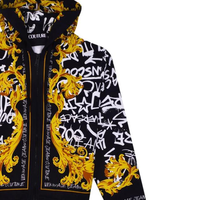 Cheap VERSACE JEANS FW23  Black Logo Print Slim Fit Hoodie. 75GAI3ZG-FS100-G89