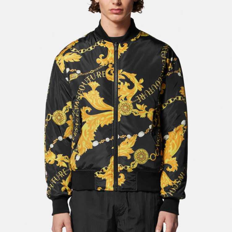 VERSACE JEANS FW23  Black Reversible Logo Print Zip-Up Bomber Jacket E75GASD04-ECQS70-EG89 圖 4