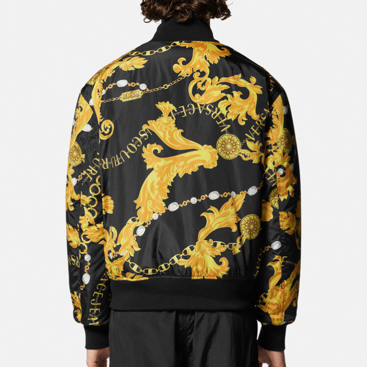 VERSACE JEANS FW23  Black Reversible Logo Print Zip-Up Bomber Jacket E75GASD04-ECQS70-EG89 圖 5
