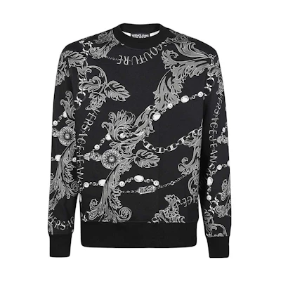 VERSACE JEANS FW23 Baroque Print Crewneck Sweatshirt Black 75GAI3R0-FS102-899