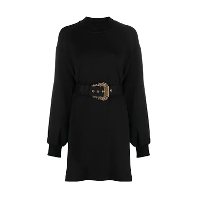VERSACE JEANS Solid Short Long Sleeve Dress Black 75HAO971-F0010-899