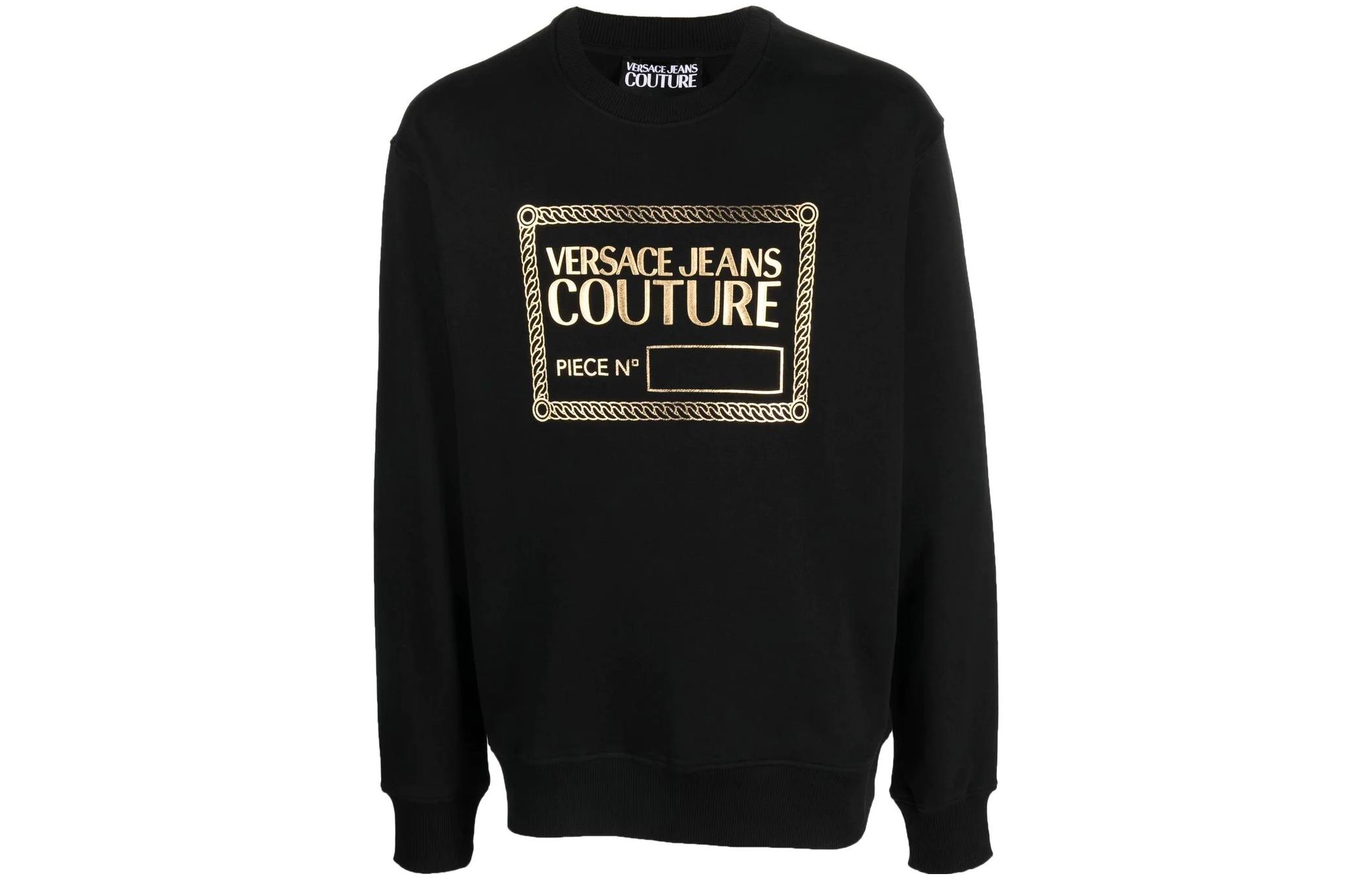VERSACE JEANS SS23  Black Crewneck Logo Print Pullover Sweatshirt. 74GAIT11-CF01O-G89