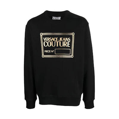 VERSACE JEANS SS23 Black Crewneck Logo Print Pullover Sweatshirt. 74GAIT11-CF01O-G89