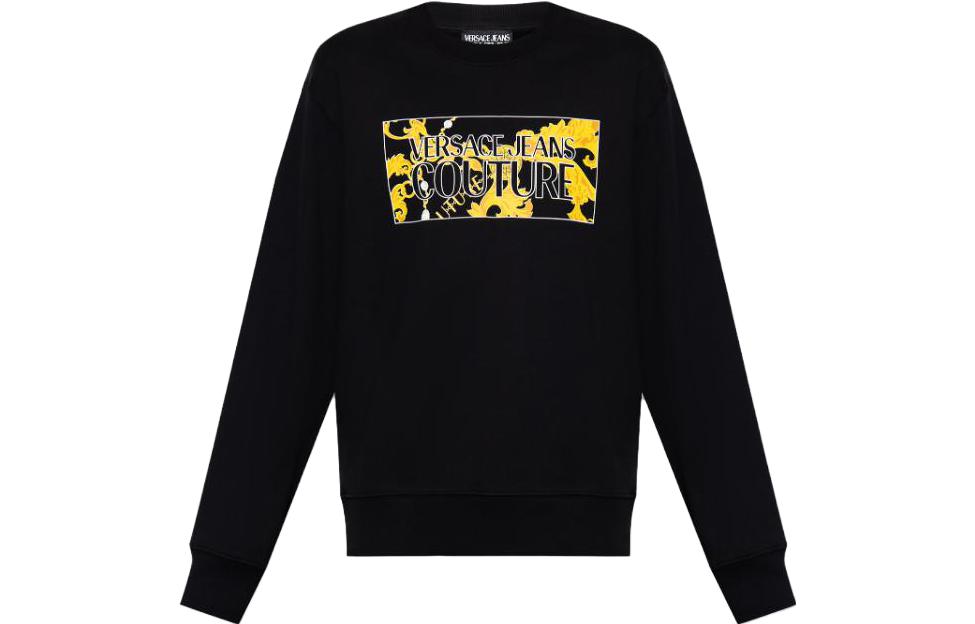 VERSACE JEANS SS23  Black Graphic Print Long-Sleeve Loose Sweatshirt. 75GAIE01CF02E