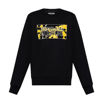 VERSACE JEANS SS23 Black Graphic Print Long-Sleeve Loose Sweatshirt. 75GAIE01CF02E