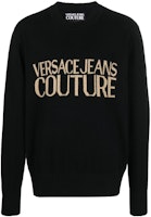 VERSACE JEANS SS23 Black Letter Logo Print Crewneck Sweater. 74GAFM01-CM06H-K42 VERSACE JEANS SS23 Black Letter Logo Print Crewneck Sweater. 74GAFM01-CM06H-K42