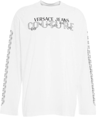VERSACE JEANS SS23 White Logo Print Crewneck Long Sleeve T-Shirt. 75GAHF0-3CJ00-F003 Buy VERSACE JEANS SS23 White Logo Print Crewneck Long Sleeve T-Shirt. 75GAHF0-3CJ00-F003