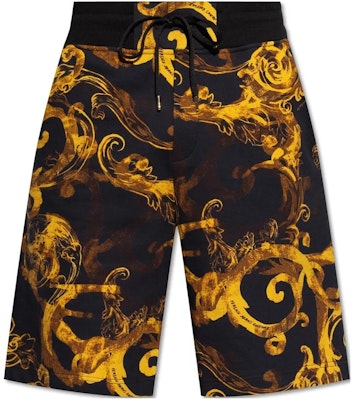 VERSACE JEANS SS24 All-Over Print High-Waist Cotton Drawstring Shorts Gold Men 76GAD3B0FS127G89 Order VERSACE JEANS SS24 All-Over Print High-Waist Cotton Drawstring Shorts Gold Men 76GAD3B0FS127G89