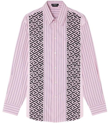 VERSACE La Greca SS22 Baju Lengan Panjang Berjalur Merah Jambu 1003933-1A02834-2P750 Order VERSACE La Greca SS22 Baju Lengan Panjang Berjalur Merah Jambu 1003933-1A02834-2P750