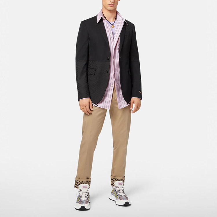 Lookbook VERSACE La Greca SS22 Baju Lengan Panjang Berjalur Merah Jambu 1003933-1A02834-2P750